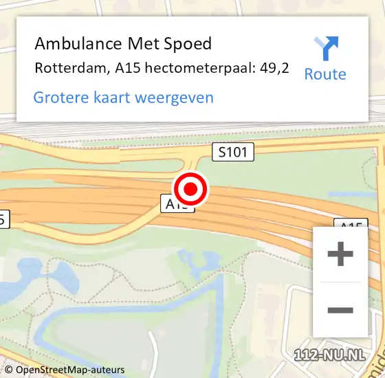 Locatie op kaart van de 112 melding: Ambulance Met Spoed Naar Rotterdam, A15 hectometerpaal: 49,2 op 13 februari 2024 08:22