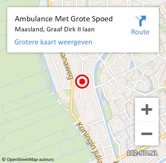 Locatie op kaart van de 112 melding: Ambulance Met Grote Spoed Naar Maasland, Graaf Dirk II laan op 13 februari 2024 08:41