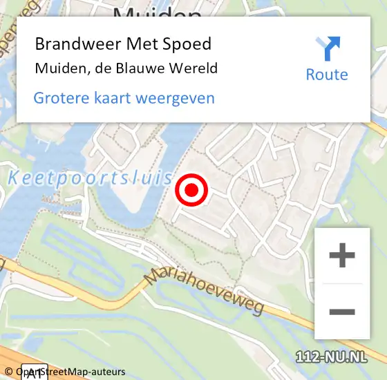 Locatie op kaart van de 112 melding: Brandweer Met Spoed Naar Muiden, de Blauwe Wereld op 13 februari 2024 08:47