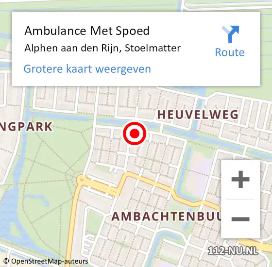 Locatie op kaart van de 112 melding: Ambulance Met Spoed Naar Alphen aan den Rijn, Stoelmatter op 13 februari 2024 09:09