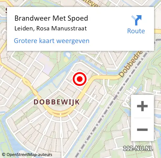 Locatie op kaart van de 112 melding: Brandweer Met Spoed Naar Leiden, Rosa Manusstraat op 13 februari 2024 09:15