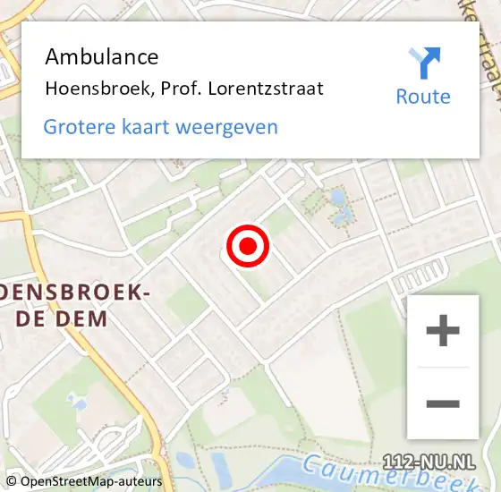 Locatie op kaart van de 112 melding: Ambulance Hoensbroek, Prof. Lorentzstraat op 25 september 2014 17:18