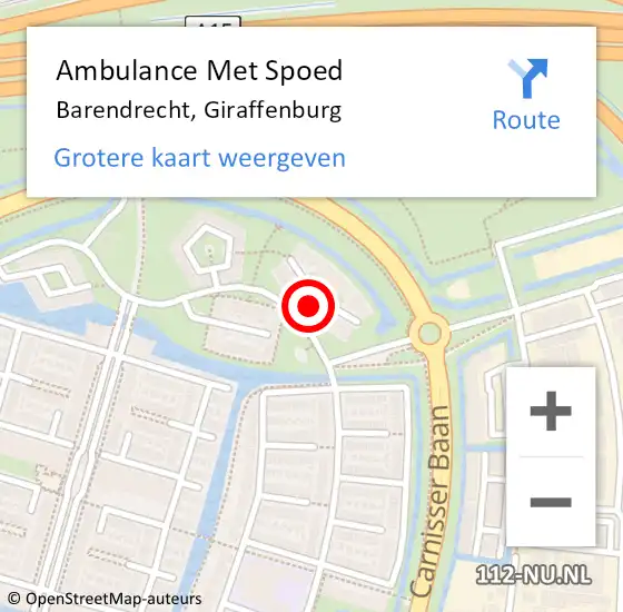 Locatie op kaart van de 112 melding: Ambulance Met Spoed Naar Barendrecht, Giraffenburg op 13 februari 2024 09:50