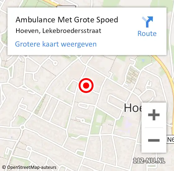 Locatie op kaart van de 112 melding: Ambulance Met Grote Spoed Naar Hoeven, Lekebroedersstraat op 25 september 2014 17:25