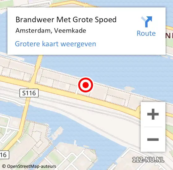 Locatie op kaart van de 112 melding: Brandweer Met Grote Spoed Naar Amsterdam, Veemkade op 13 februari 2024 10:01