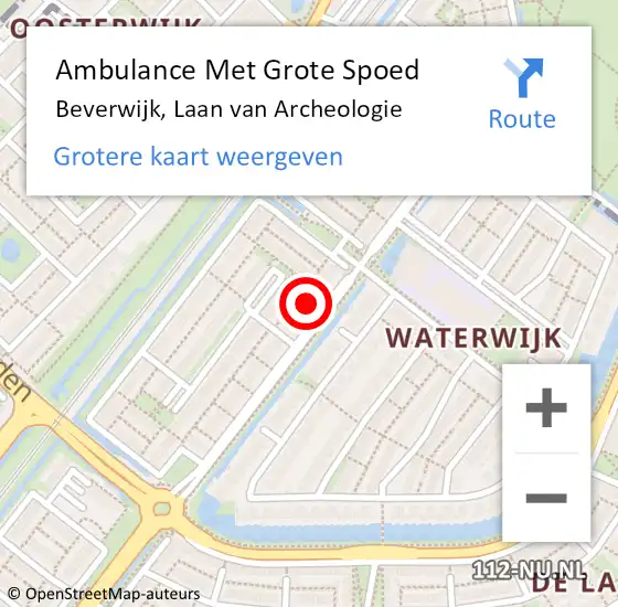 Locatie op kaart van de 112 melding: Ambulance Met Grote Spoed Naar Beverwijk, Laan van Archeologie op 13 februari 2024 10:20