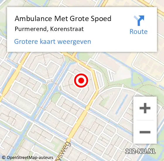 Locatie op kaart van de 112 melding: Ambulance Met Grote Spoed Naar Purmerend, Korenstraat op 13 februari 2024 10:40