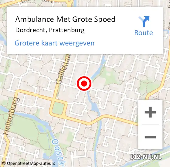 Locatie op kaart van de 112 melding: Ambulance Met Grote Spoed Naar Dordrecht, Prattenburg op 13 februari 2024 10:42