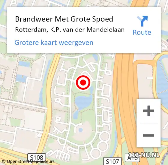 Locatie op kaart van de 112 melding: Brandweer Met Grote Spoed Naar Rotterdam, K.P. van der Mandelelaan op 13 februari 2024 10:45