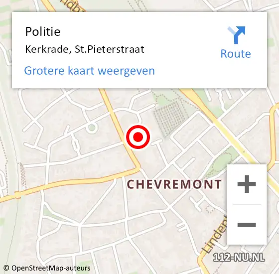 Locatie op kaart van de 112 melding: Politie Kerkrade, St.Pieterstraat op 13 februari 2024 10:52