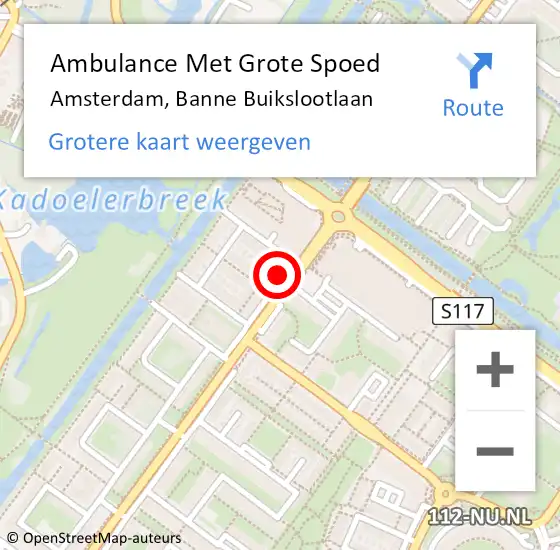 Locatie op kaart van de 112 melding: Ambulance Met Grote Spoed Naar Amsterdam, Banne Buikslootlaan op 13 februari 2024 10:55