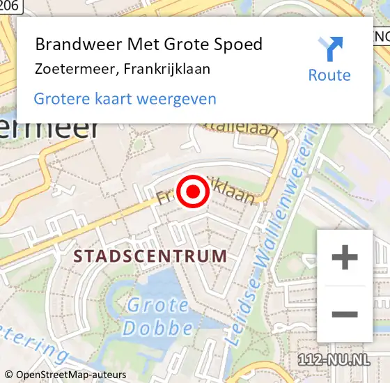 Locatie op kaart van de 112 melding: Brandweer Met Grote Spoed Naar Zoetermeer, Frankrijklaan op 13 februari 2024 11:02