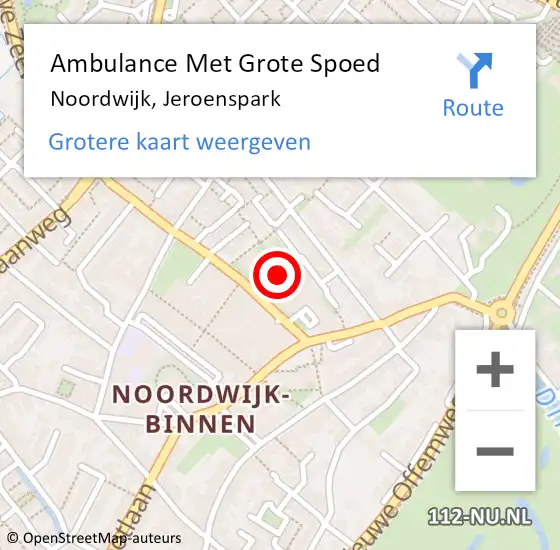 Locatie op kaart van de 112 melding: Ambulance Met Grote Spoed Naar Noordwijk, Jeroenspark op 13 februari 2024 11:10