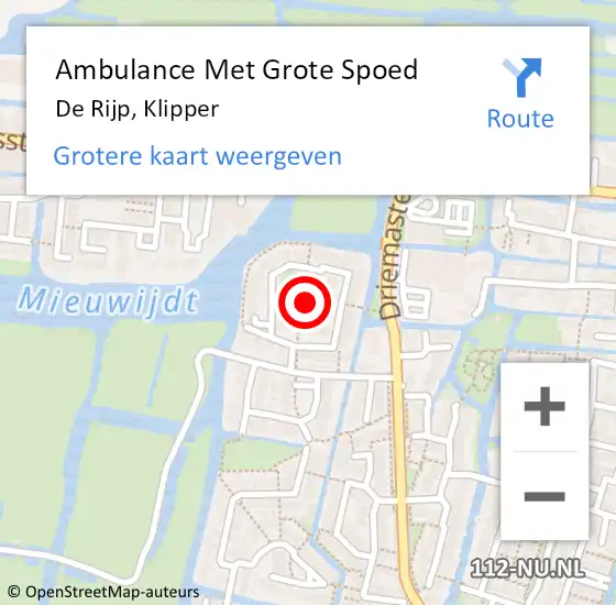 Locatie op kaart van de 112 melding: Ambulance Met Grote Spoed Naar De Rijp, Klipper op 13 februari 2024 11:10