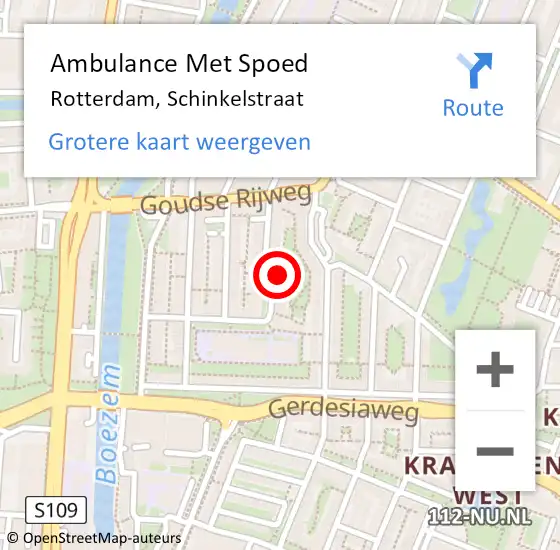 Locatie op kaart van de 112 melding: Ambulance Met Spoed Naar Rotterdam, Schinkelstraat op 13 februari 2024 11:34