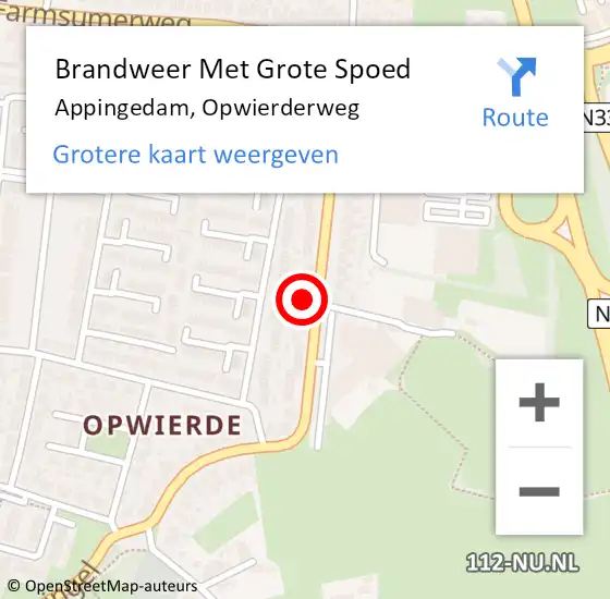 Locatie op kaart van de 112 melding: Brandweer Met Grote Spoed Naar Appingedam, Opwierderweg op 13 februari 2024 11:35