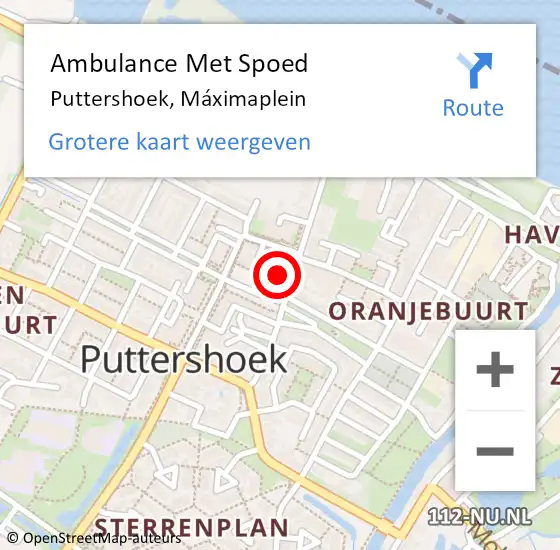 Locatie op kaart van de 112 melding: Ambulance Met Spoed Naar Puttershoek, Máximaplein op 13 februari 2024 11:48