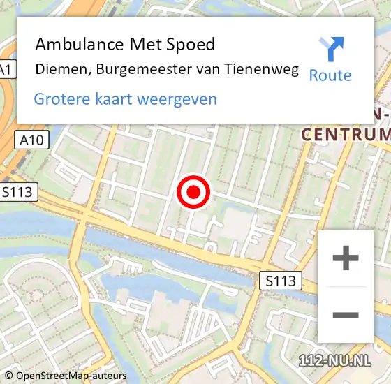 Locatie op kaart van de 112 melding: Ambulance Met Spoed Naar Diemen, Burgemeester van Tienenweg op 13 februari 2024 12:00