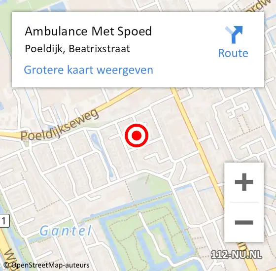 Locatie op kaart van de 112 melding: Ambulance Met Spoed Naar Poeldijk, Beatrixstraat op 13 februari 2024 12:04