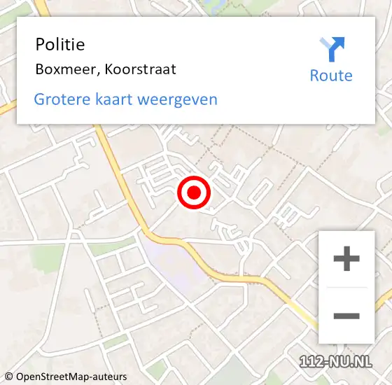 Locatie op kaart van de 112 melding: Politie Boxmeer, Koorstraat op 13 februari 2024 12:24