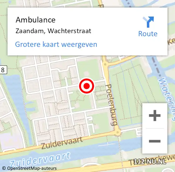 Locatie op kaart van de 112 melding: Ambulance Zaandam, Wachterstraat op 13 februari 2024 13:01