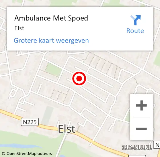 Locatie op kaart van de 112 melding: Ambulance Met Spoed Naar Elst op 13 februari 2024 13:18