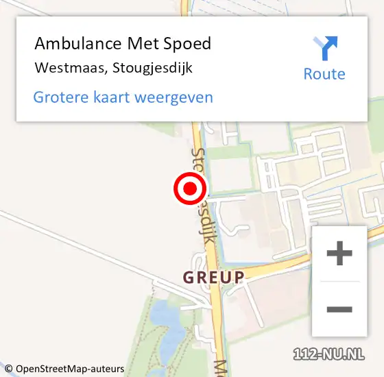 Locatie op kaart van de 112 melding: Ambulance Met Spoed Naar Westmaas, Stougjesdijk op 13 februari 2024 13:20