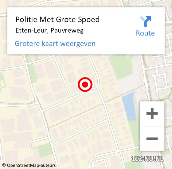 Locatie op kaart van de 112 melding: Politie Met Grote Spoed Naar Etten-Leur, Pauvreweg op 13 februari 2024 13:30