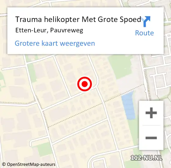 Locatie op kaart van de 112 melding: Trauma helikopter Met Grote Spoed Naar Etten-Leur, Pauvreweg op 13 februari 2024 13:32