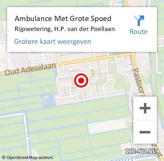 Locatie op kaart van de 112 melding: Ambulance Met Grote Spoed Naar Rijpwetering, H.P. van der Poellaan op 13 februari 2024 13:43