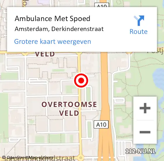 Locatie op kaart van de 112 melding: Ambulance Met Spoed Naar Amsterdam, Derkinderenstraat op 13 februari 2024 14:02