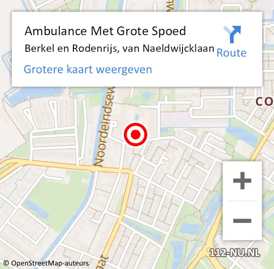 Locatie op kaart van de 112 melding: Ambulance Met Grote Spoed Naar Berkel en Rodenrijs, van Naeldwijcklaan op 13 februari 2024 14:04