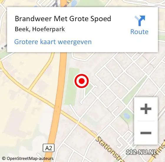 Locatie op kaart van de 112 melding: Brandweer Met Grote Spoed Naar Beek, Hoeferpark op 13 februari 2024 14:07