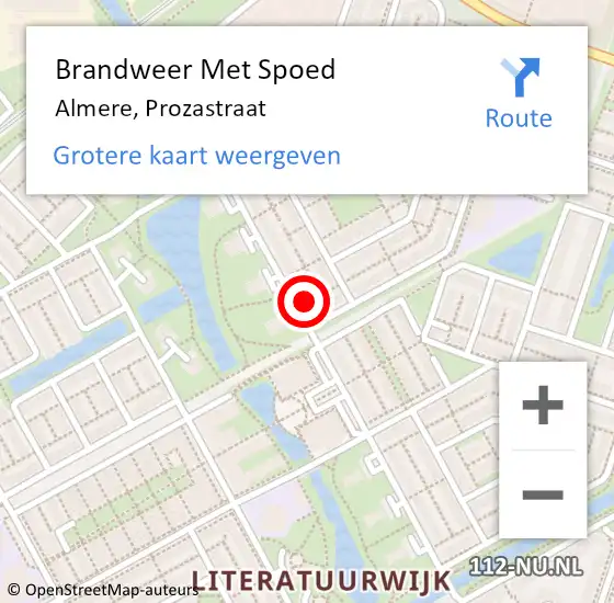 Locatie op kaart van de 112 melding: Brandweer Met Spoed Naar Almere, Prozastraat op 13 februari 2024 14:15