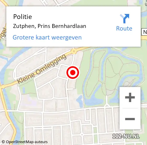 Locatie op kaart van de 112 melding: Politie Zutphen, Prins Bernhardlaan op 13 februari 2024 14:17