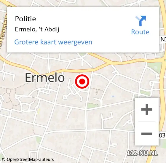 Locatie op kaart van de 112 melding: Politie Ermelo, 't Abdij op 13 februari 2024 14:39