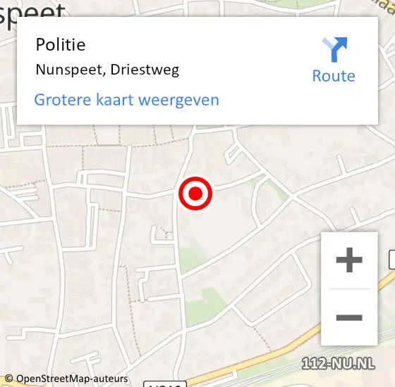 Locatie op kaart van de 112 melding: Politie Nunspeet, Driestweg op 13 februari 2024 15:40