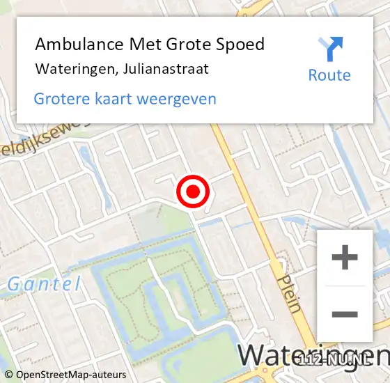 Locatie op kaart van de 112 melding: Ambulance Met Grote Spoed Naar Wateringen, Julianastraat op 13 februari 2024 15:46