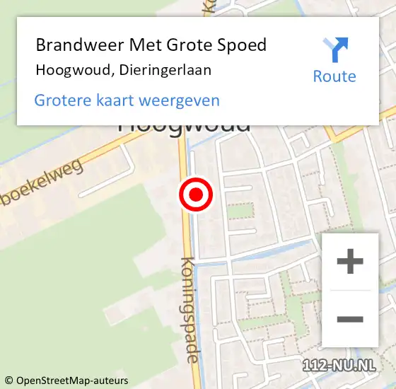 Locatie op kaart van de 112 melding: Brandweer Met Grote Spoed Naar Hoogwoud, Dieringerlaan op 13 februari 2024 15:52