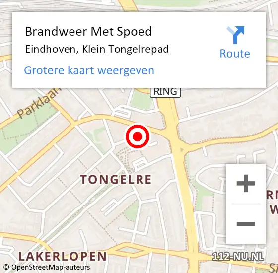 Locatie op kaart van de 112 melding: Brandweer Met Spoed Naar Eindhoven, Klein Tongelrepad op 13 februari 2024 15:55