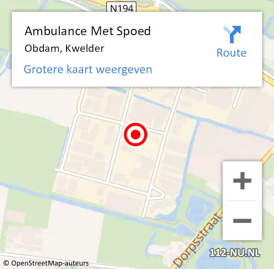 Locatie op kaart van de 112 melding: Ambulance Met Spoed Naar Obdam, Kwelder op 13 februari 2024 16:11