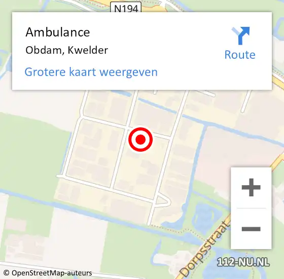 Locatie op kaart van de 112 melding: Ambulance Obdam, Kwelder op 13 februari 2024 16:12