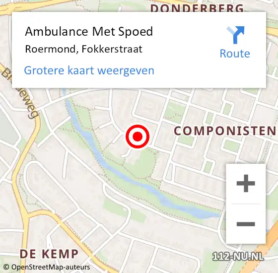 Locatie op kaart van de 112 melding: Ambulance Met Spoed Naar Roermond, Fokkerstraat op 13 februari 2024 16:26