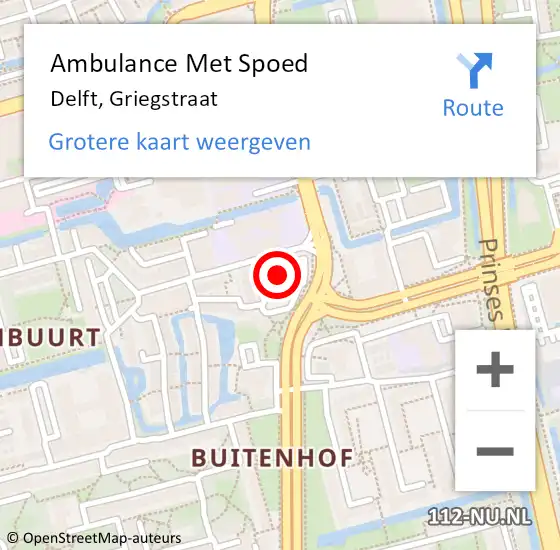 Locatie op kaart van de 112 melding: Ambulance Met Spoed Naar Delft, Griegstraat op 13 februari 2024 16:33