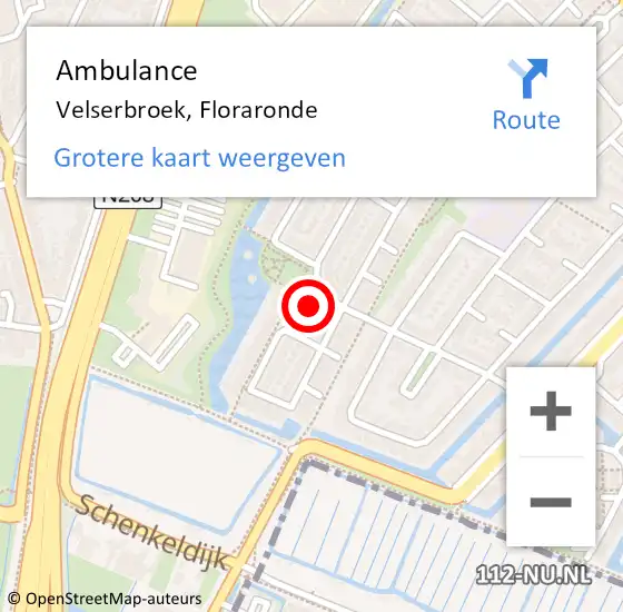 Locatie op kaart van de 112 melding: Ambulance Velserbroek, Floraronde op 13 februari 2024 16:34