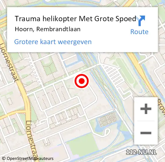 Locatie op kaart van de 112 melding: Trauma helikopter Met Grote Spoed Naar Hoorn, Rembrandtlaan op 13 februari 2024 16:49