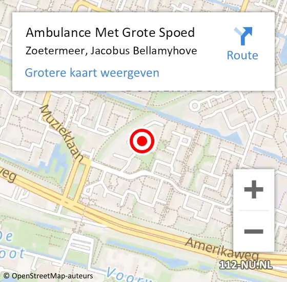 Locatie op kaart van de 112 melding: Ambulance Met Grote Spoed Naar Zoetermeer, Jacobus Bellamyhove op 13 februari 2024 16:54