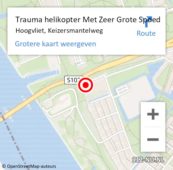 Locatie op kaart van de 112 melding: Trauma helikopter Met Zeer Grote Spoed Naar Hoogvliet, Keizersmantelweg op 13 februari 2024 17:08
