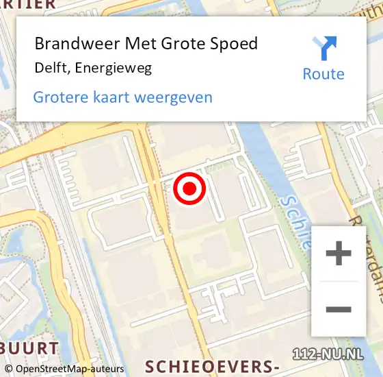 Locatie op kaart van de 112 melding: Brandweer Met Grote Spoed Naar Delft, Energieweg op 13 februari 2024 17:32