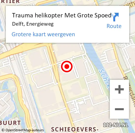 Locatie op kaart van de 112 melding: Trauma helikopter Met Grote Spoed Naar Delft, Energieweg op 13 februari 2024 17:32